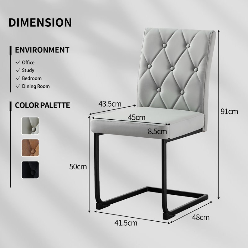 Denard Upholstered Dining Chair with 8.5CM Thick Seat, Faux Leather Grey, 6