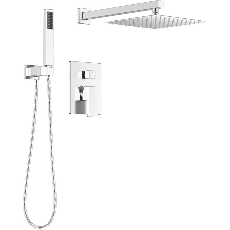 LAVA ODORO Modern Square Shower System With Rainfall Shower Head And Handheld Spray, Pressure Balanced Valve, All-Metal Construction, Diverter Trim Kit