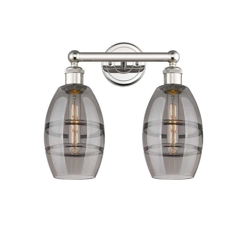 Éclairage pour meuble-lavabo à 2 lumières Kusham, Gris fumée clair, Nickel poli