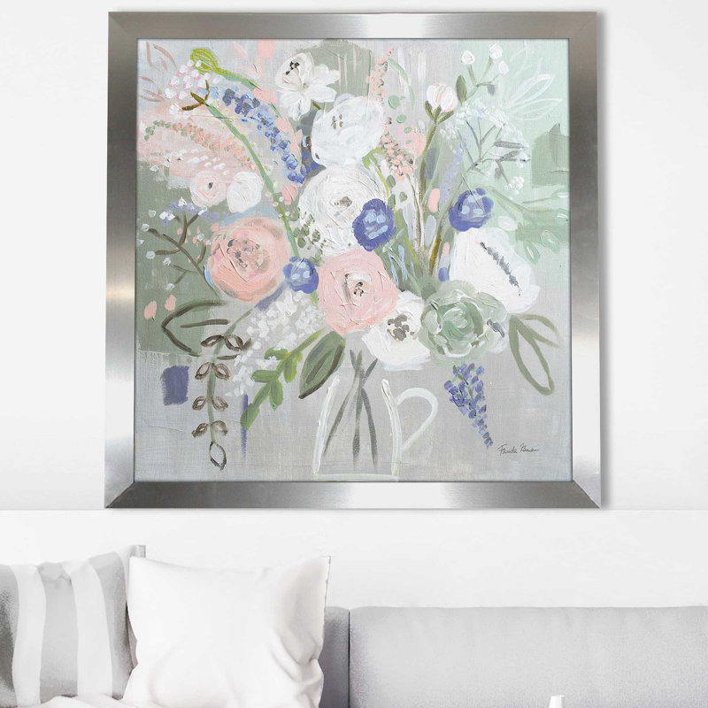 Élégance florale - Peinture, Encadrement argenté, H 31,5 po x l 31,5 po x P 1 po