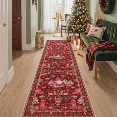 Christmas Red Machine Washable Non-Slip Area Rug