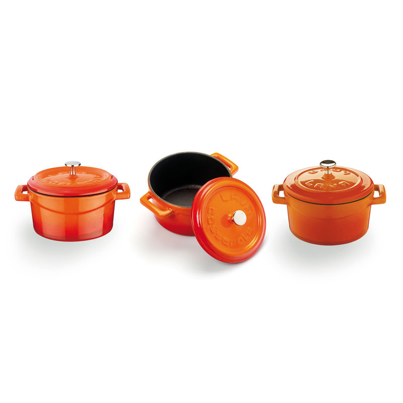 Casserole en fonte émaillée Lava 0,35 pte Rond avec couvercle tendance, Orangé