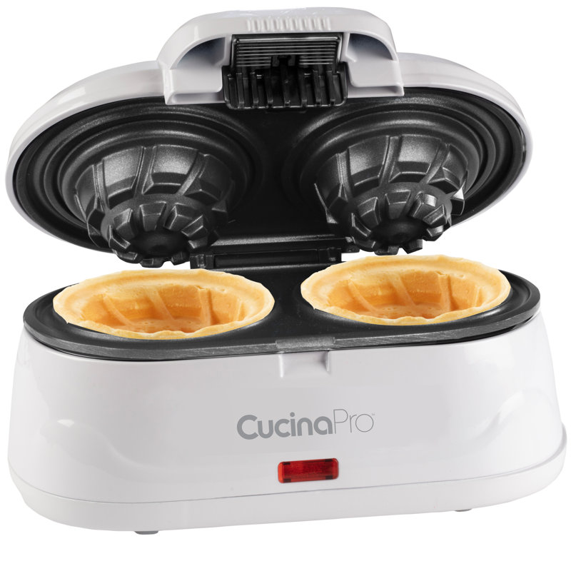 White Nonstick Double Waffle Bowl Maker with Recipe Booklet