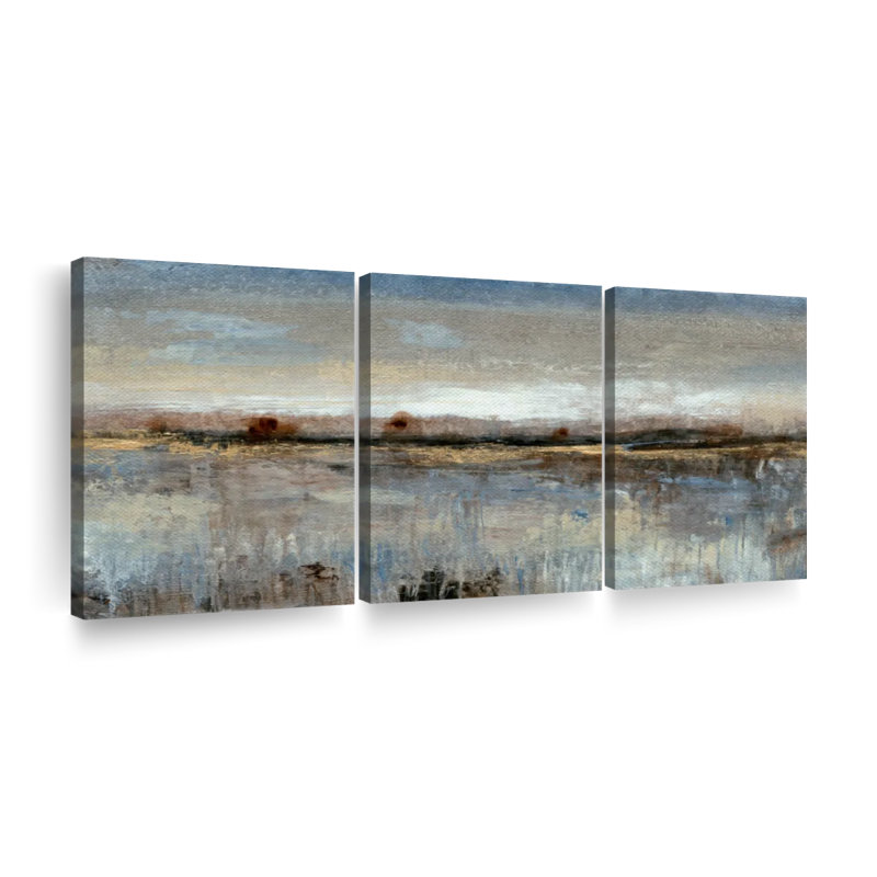 Ensemble de 3 pièces sur la brume grise II sur toile, H 30 po x l 62 po x P 1,25 po