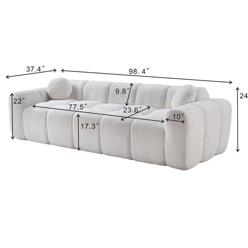 Très grand canapé à compression 98,4 po, canapé en velours côtelé nuage pour le salon, canapé rembourré 4 places avec 2 coussins, emballage sous vide facile à déplacer pour les petits espaces, appartement, studio