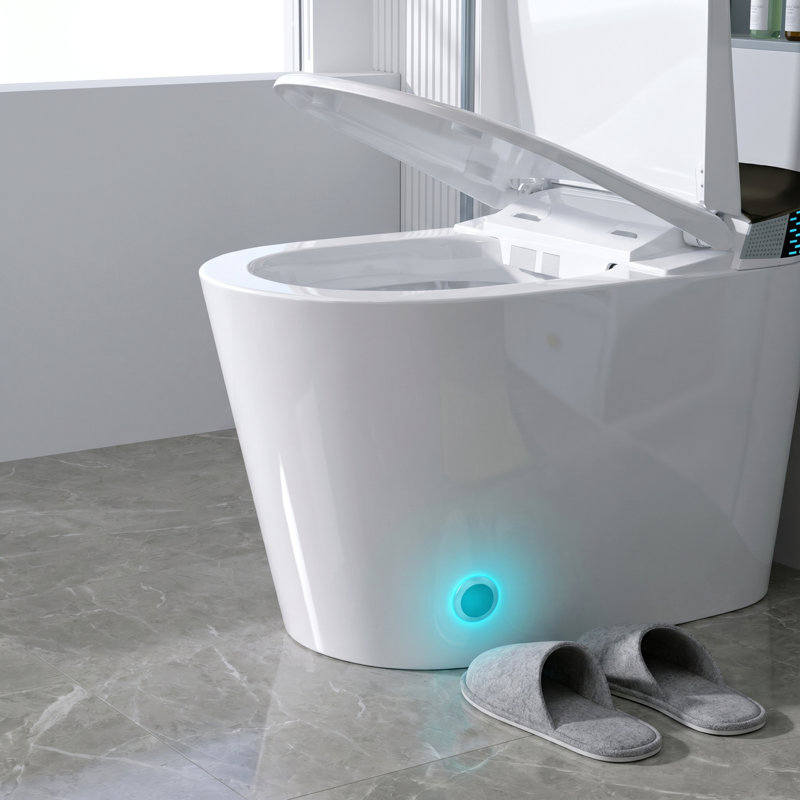 Modern Smart Toilet With Bidet, Foot Kick, Heated Seat & Auto Flush, Ada Compliant, White+Black