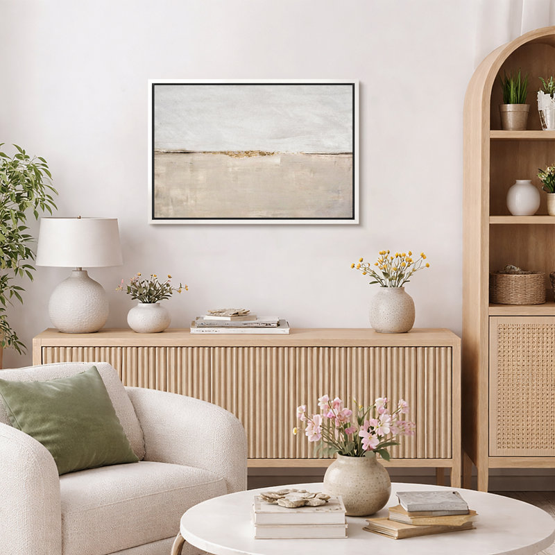 Paysage minimaliste «Œuvre d'art minimaliste beige pastel gris, images murales abstraites neutres, impression sur toile encadrée, impression sur toile»