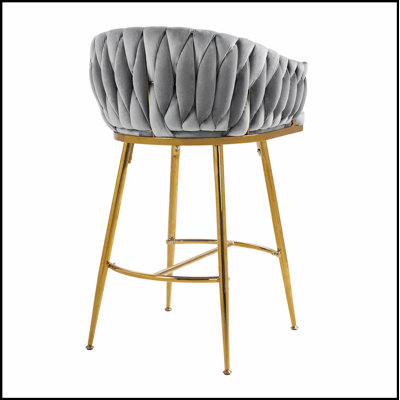 Ensemble de 2 tabourets de bar 26 pouces à hauteur de comptoir en velours avec dossier ondulé à la main pour plus de confort et de style
