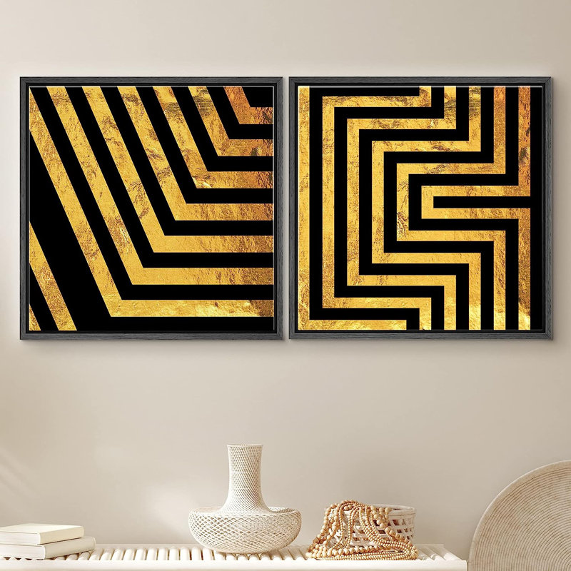 Geometric Line Framed On Canvas 2 Pieces Print, Black Framed, 16" H x 32" W x 1.5" D