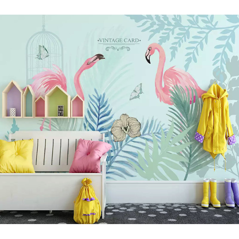 Papier peint amovible texturé Flamingo Banana Leaves, l 112 po x L 75 po