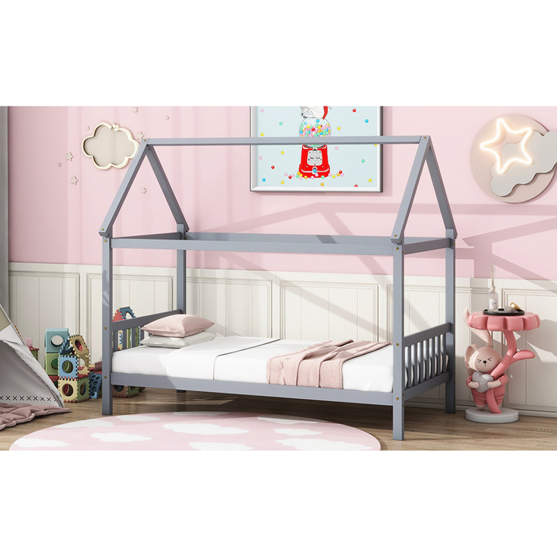 Lit simple en gris - esthétique architecturale avec peu d'espace, Light Gray