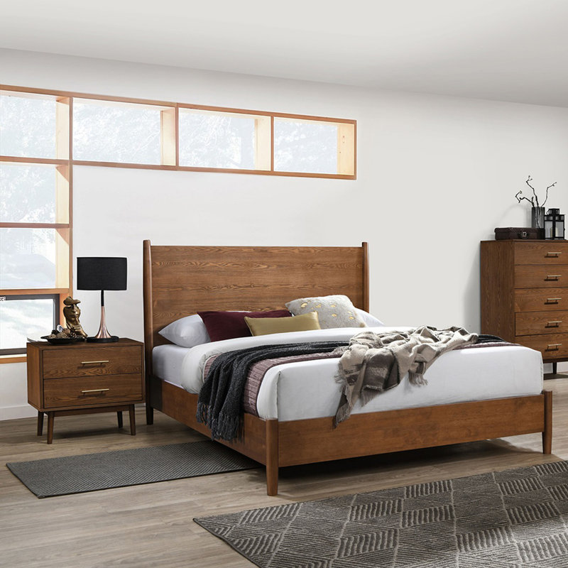 Ensemble de chambre à coucher en bois avec tête de lit 3 pièces Mid-Century, Grand
