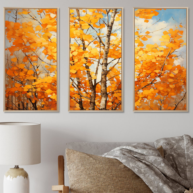 «Orange American Basswood Essence III», art mural arbre, Cadre flottant brun, H 40 po x l 61 po x P 1 po