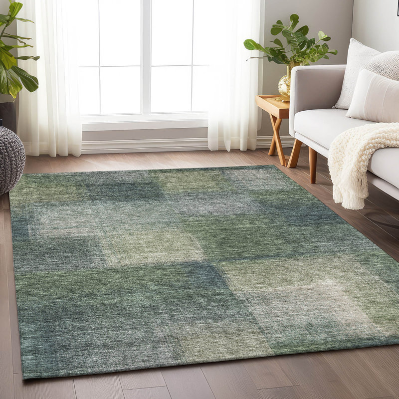 Premium Machine Washable Tweedy Olive Rug, Rectangle 8' x 10'