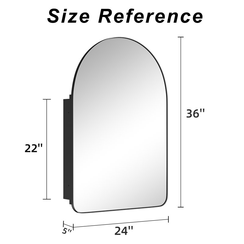 Armoire à pharmacie encastrée ou à surface avec miroir Drakes, Black, H 36 po x l 24 po x P 5 po