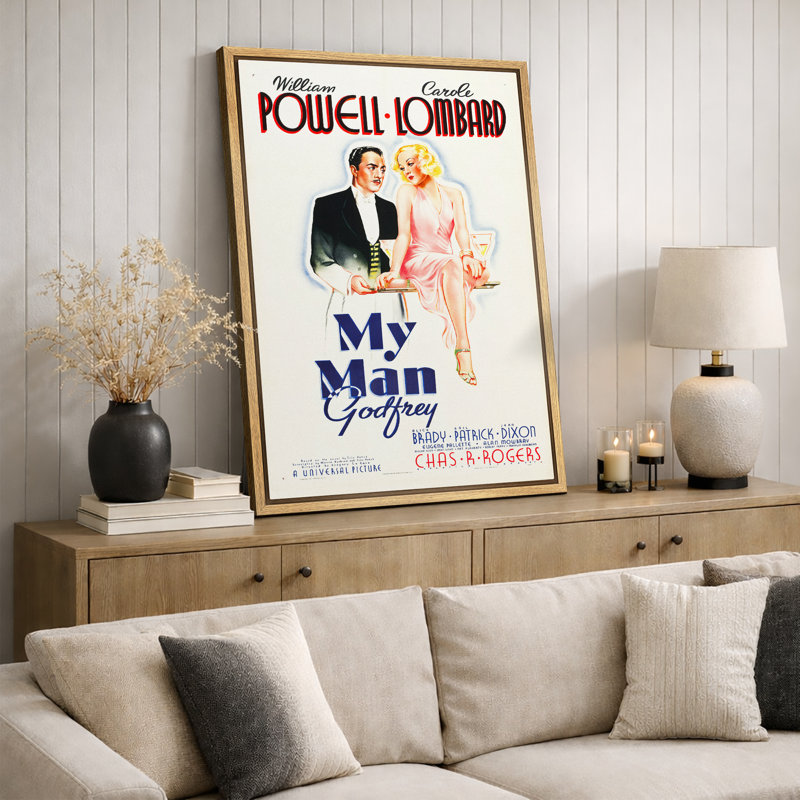 Classic Hollywood Romance Movie Poster Artwork, My Man Godfrey Pictures, Framed Canvas Giclee Print Wall Art