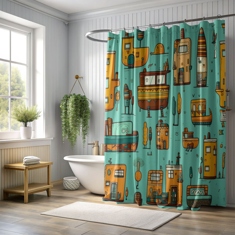 Rideau de douche Cheery Town - Premium, H 74 po x l 71 po
