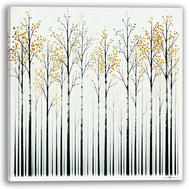 Forêt de bouleaux minimaliste, toile - touche d'automne, H 12 po x l 12 po