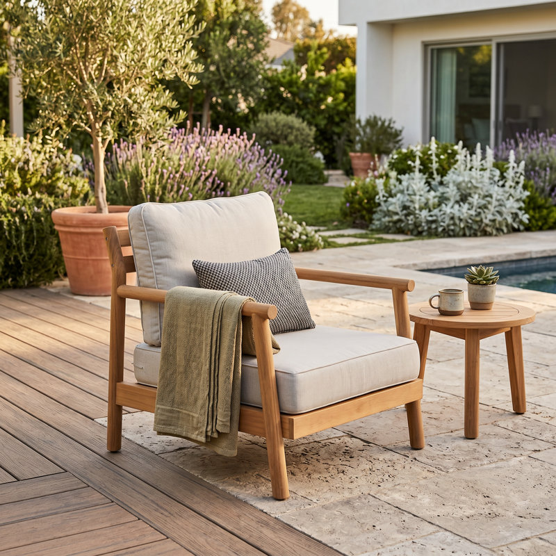 Christopher Knight Home® 27.5" W x 26.75" D x 26.25" H Solid Acacia Wood and Olefin Patio Club Chair