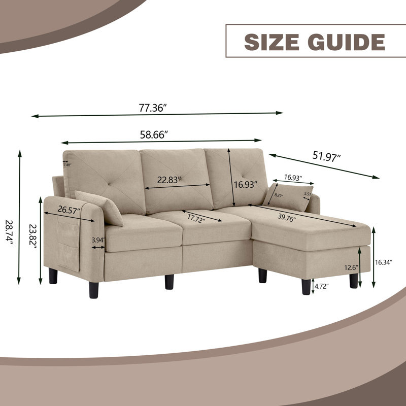 Elmaleh Upholstered Sectional Reversible, Beige Polyester Blend
