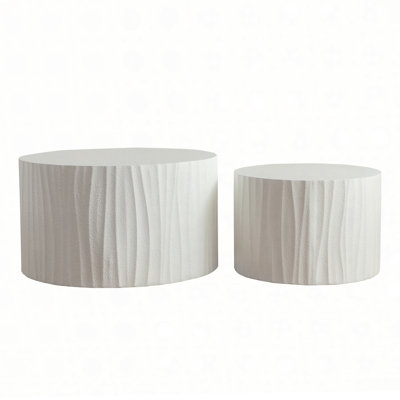 Nesting Coffee Table Set of 2 Round Wooden Coffee Tables Circle Modern Table for Living Room Bedroom Accent End Side Table