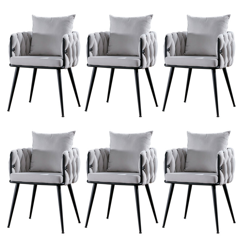 Chaise avec accoudoirs en velours Lazarre, Ivoire