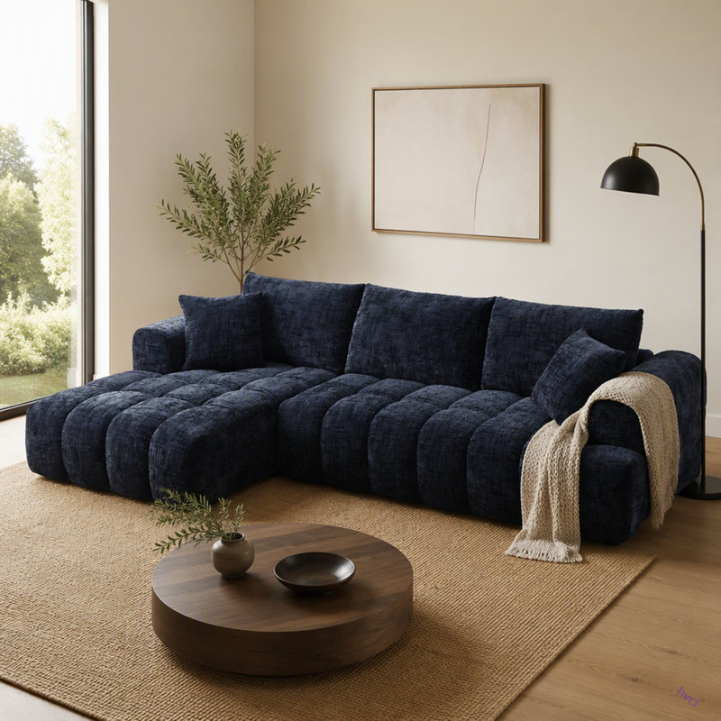Canapé modulaire surdimensionné en L Chenille, Chenille bleu, Orienté à gauche (vu de face)