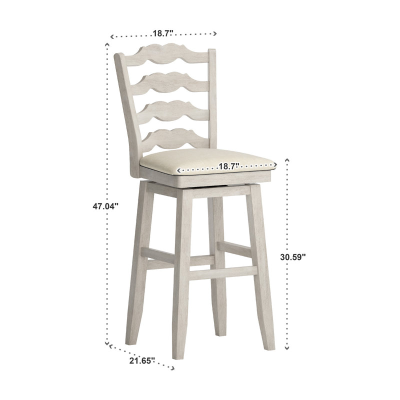 Tabouret de bar et de comptoir pivotant Fortville, Blanc antique, Tabouret de bar (siège d'une hauteur de 29 po)