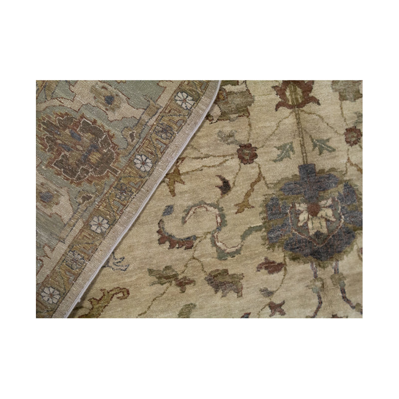Tapis beige et vert de haute qualité noué à la main Ziegler