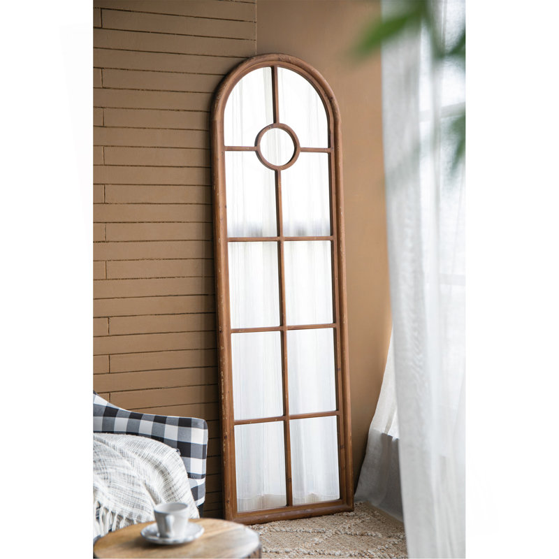 24X79" Half-Round Elongated Mirror With Decorative Window Look Classic Architecture Style Solid Fir Wood Interior Decor