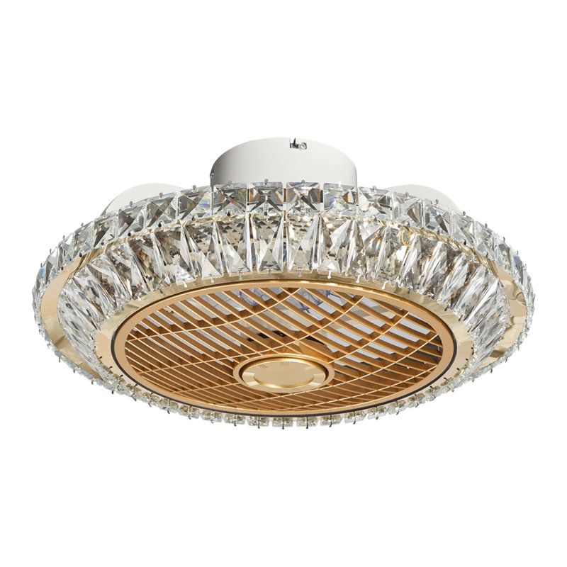 Aarie Crystal Bladeless Ceiling Fan Light,Ceiling Fan with Lights Remote Control,Low Profile Ceiling Fan, Gold
