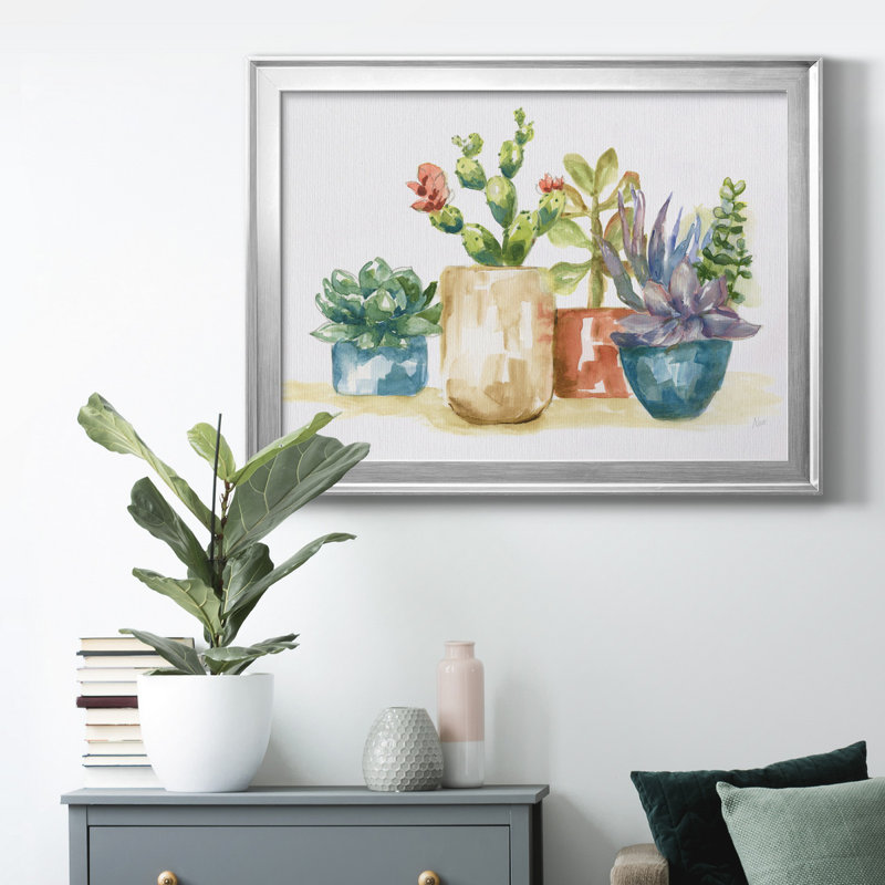 Summer Succulents I - peinture encadrée, Silver Framed Canvas, H 26,5 po x l 36,5 po x P 1,5 po