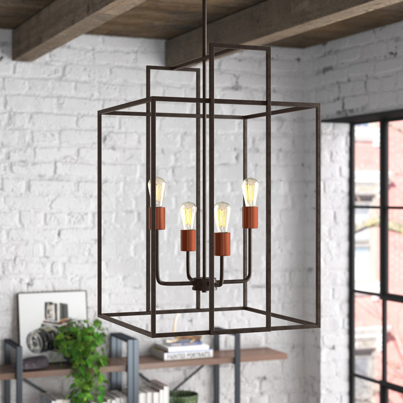 Lustre rectangulaire unique à 4 lumières Larchmont, Bronze / Cuivre
