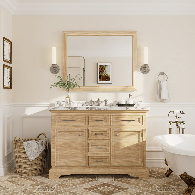 Miroir mural Amara, 40 po x 32 po, Bois jaune clair
