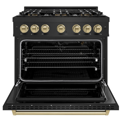Cuisinière à gaz ZLINE Autograph de 36 po avec 6 brûleurs DuoPro et accents bronze ZLINE