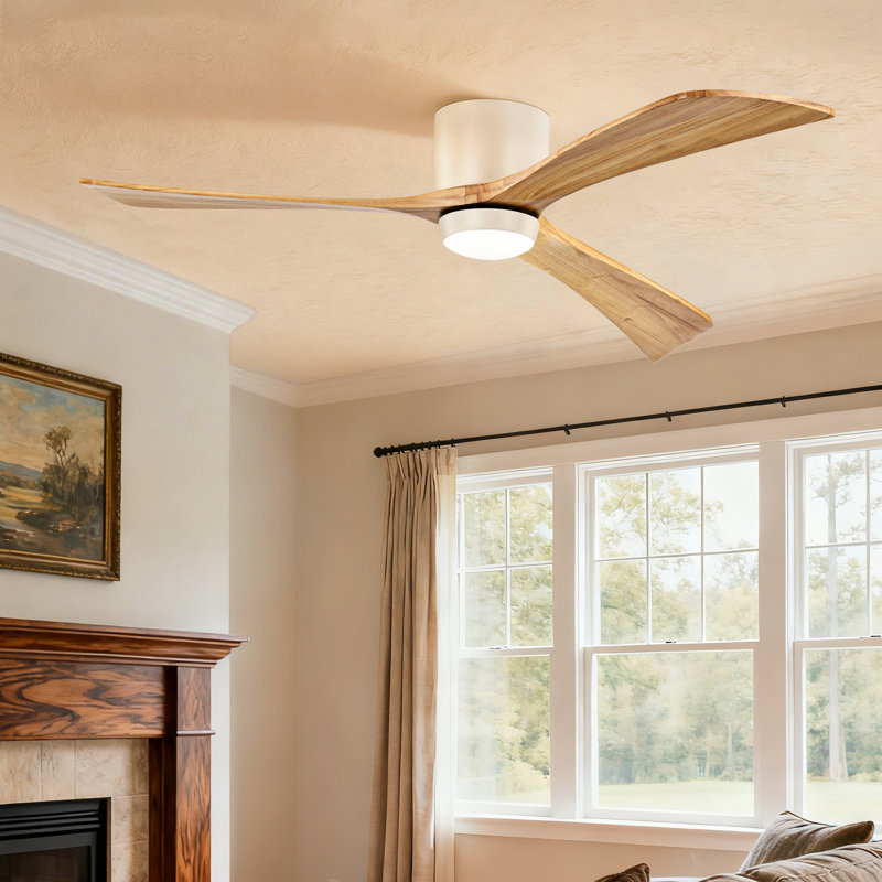 52 po Ventilateur de plafond encastré intelligent à 3 pales avec télécommande, moteur à courant continu réversible silencieux, lumière DEL à intensité variable