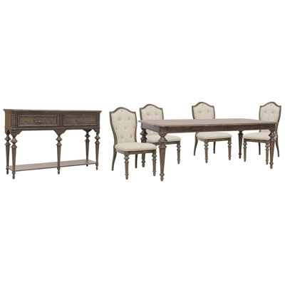 Table de salle à manger à pieds extensible avec 4 chaises d'appoint rembourrées et une desserte