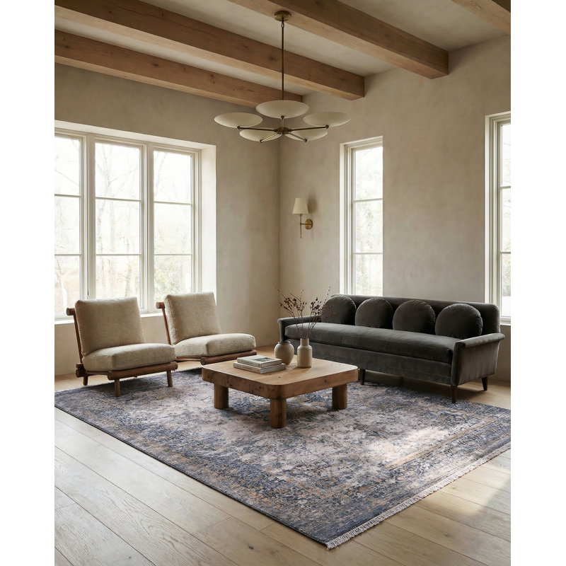 Tapis d'intérieur gris / bleu Finnuala, Rectangle 5 pi x 8 pi