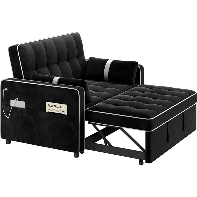 Convertible Sofa Bed with Adjustable Backrest, Black