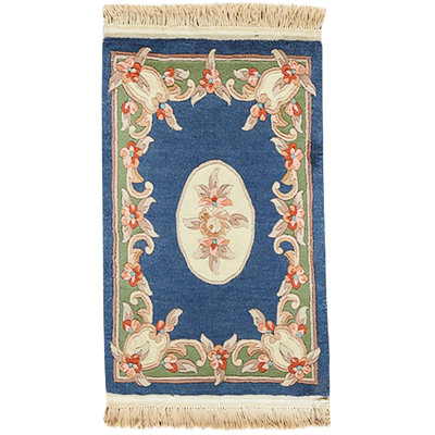 Tapis bleu et vert noué à la main de haute qualité