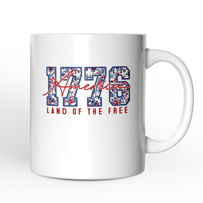 Retro America 1776 Floral Mug, Land of the Free Patriotic Gift with Custom Name