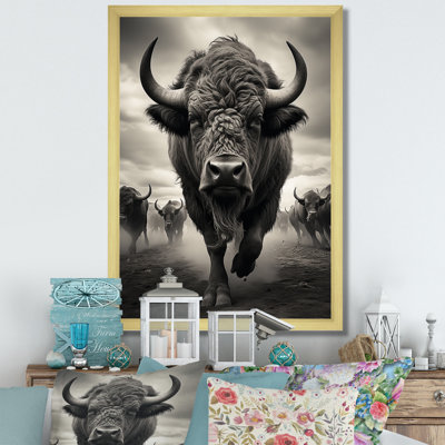" Gray Buffalo Grazing Giants "