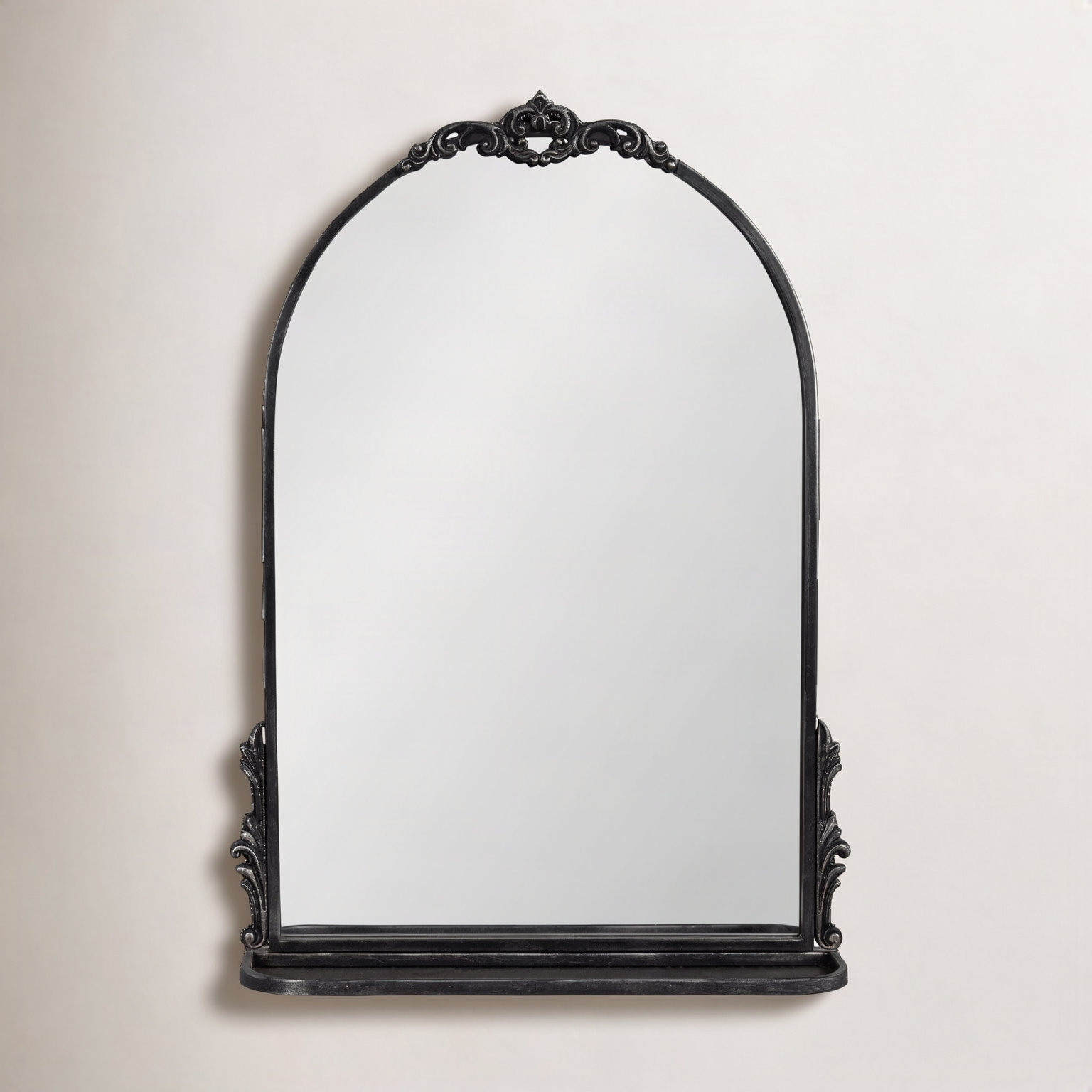 Canoby Metal Arch Mirror with Shelves, Black