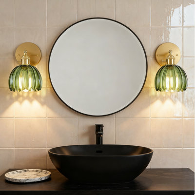 2pcs Single Head Glass Light Luxury Gold Antique Bronze Wall Lamp