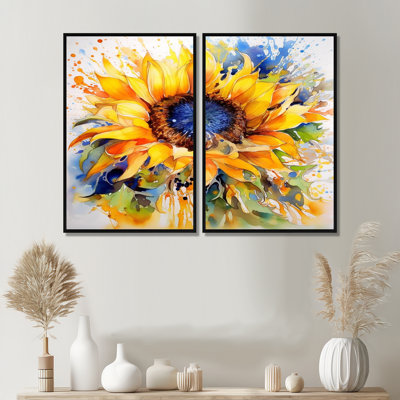Yellow Blue Golden Cheerful Sunflowers - Yellow Art Prints On Canvas