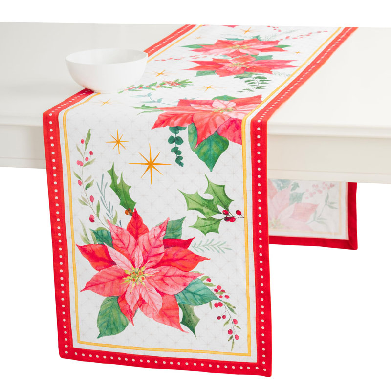Maison d' Hermine Table runner 100% Cotton Single Layer Table Runners 72 inches long for Thanksgiving Christmas Decorations Home Kitchen Dining Party Wedding (Poinsettia Christmas, 14.5" x 72")