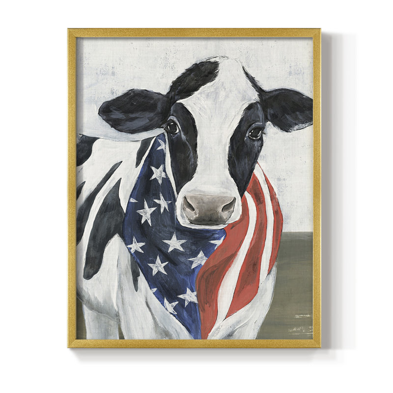 «American Cow II», reproduction encadrée - bois massif, H 11 po x l 9 po, Doré