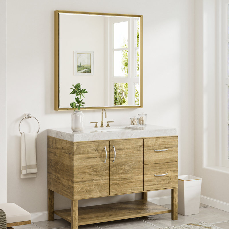 Gold 36x36 Inch Square Beveled Bathroom Vanity Mirror