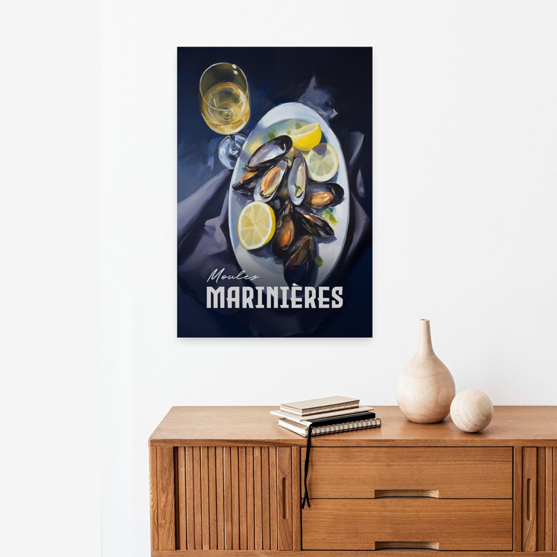 Art mural classique, coquillages et vin, H 24 po x l 16 po