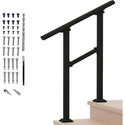 Rails en métal à 2 marches pour les marches intérieures extérieures - Ensemble de rampe d'escalier adaptée aux personnes âgées, idéal pour la balustrade
